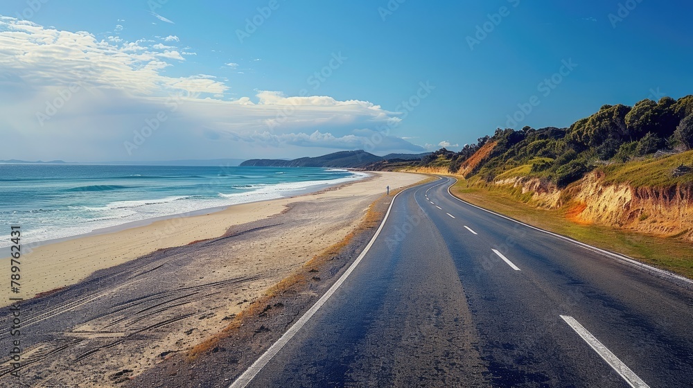 Journey of Discovery Travelers Driving Along a Breathtaking Coastal Roadway