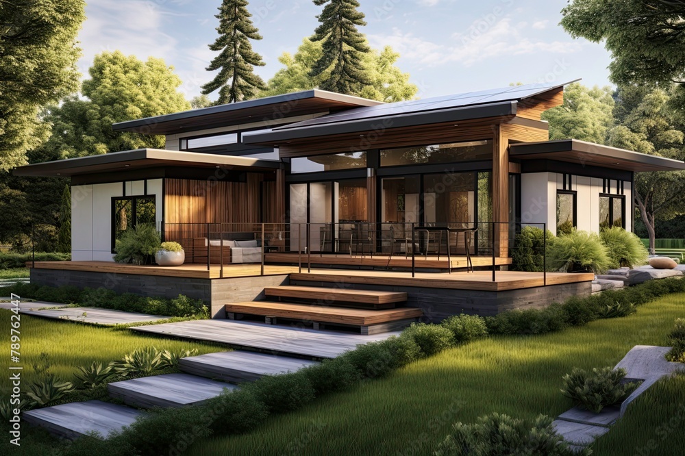 Modern Luxury Home with Spacious Wooden Deck Modern Luxury Home with Spacious Wooden Deck