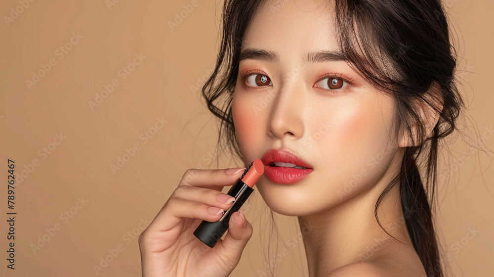 portrait of a woman show her lipstick for sale portrait of a woman show her lipstick for sale