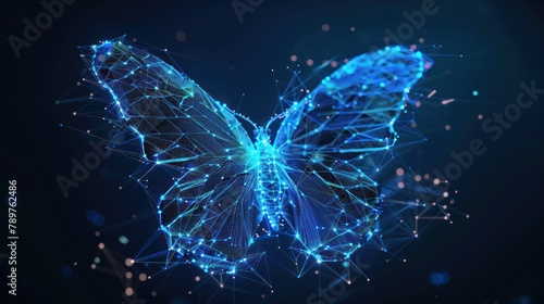 Futuristic blue lowpoly Butterfly abstract technology background. Artificial intelligence digital transformation and big data concept. AI generated