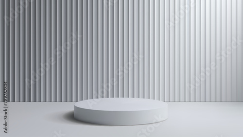 Product display background, minimalist circle podium with vertical pattern background, grey tone © momosama