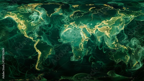 A world map layered with intricate pathways representing the widespread distribution of biofuels illustrating the interconnectedness of green energy trade. .