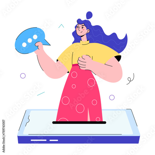 Modern doodle mini illustration of online chat 