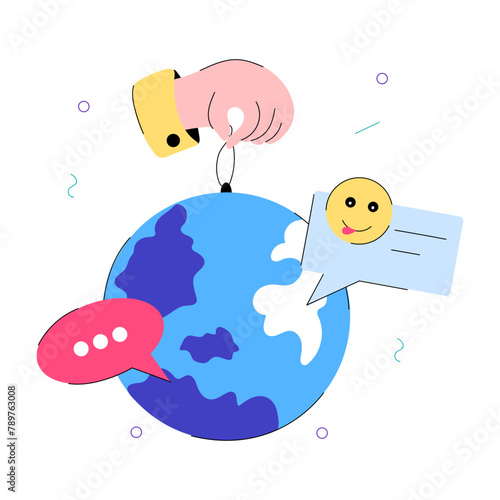 Trendy doodle mini illustration of worldwide chat 