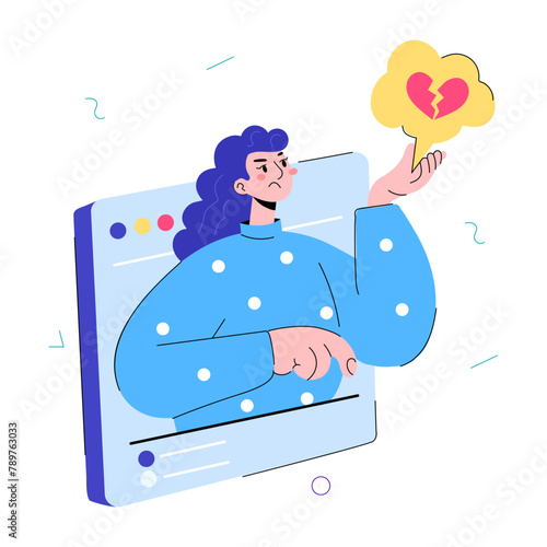 Easy to edit doodle mini illustration of breakup message 