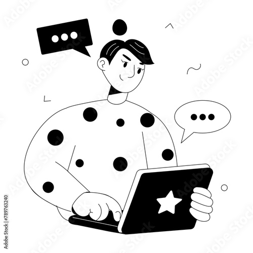Trendy doodle mini illustration of laptop chat 