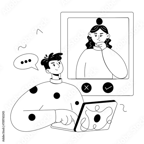 Hand drawn mini illustration of video call 
