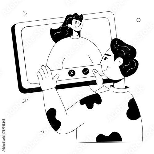 A hand drawn mini illustration of video chat 