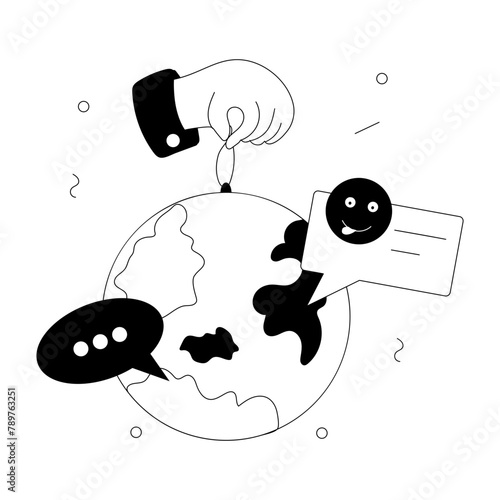Trendy doodle mini illustration of worldwide chat 