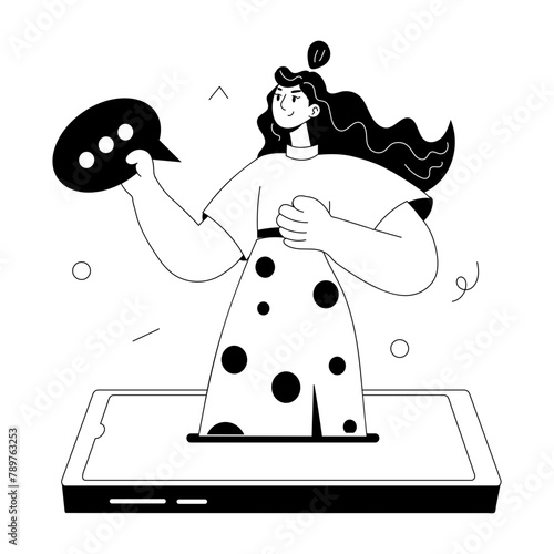 Modern doodle mini illustration of online chat 