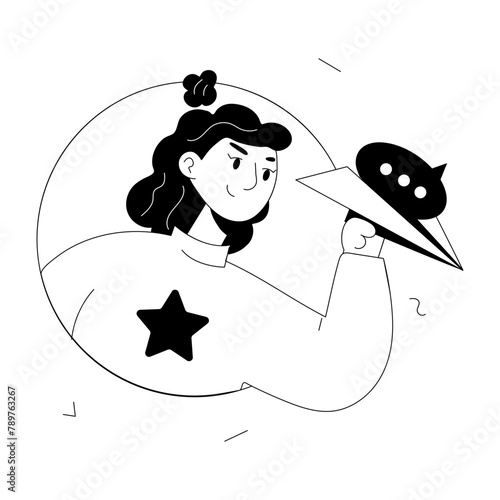 A hand drawn mini illustration of sending message 