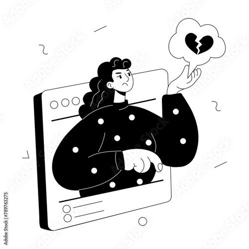 Easy to edit doodle mini illustration of breakup message 