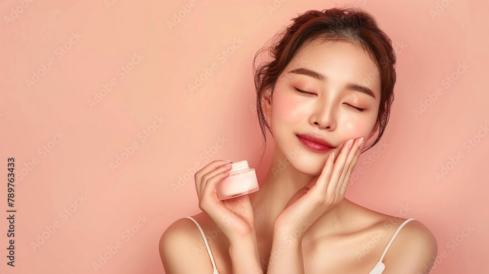 beauty model use powder skincare product beauty model use powder skincare product