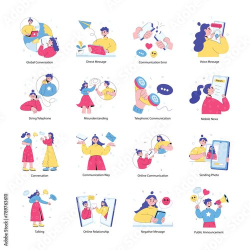 Pack of Internet Chat Doodle Mini Illustrations 

