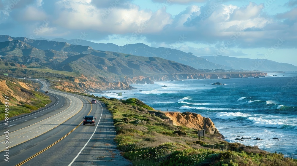 Coastal Motorway with Breathtaking Ocean and Mountain Vistas