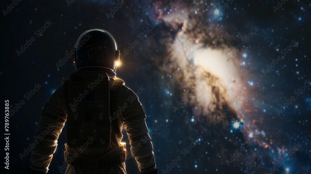The outline of the astronaut against the background of the black sky conveys a sense of his isolation and greatness in the vast expanses of space.