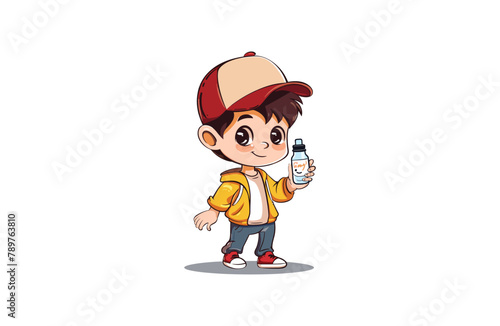 Cute boy holding a bottle Mascot Logo Style 