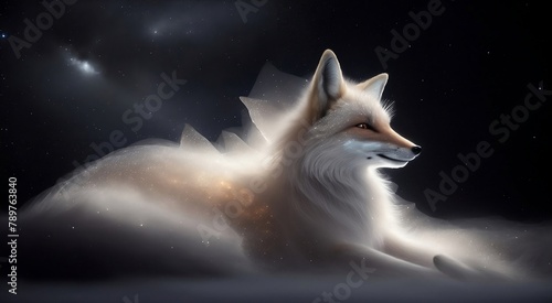 A delicately shimmering astral fox, ethereal fur glowing softly against a dark backdrop.  © Kasun Udayanga
