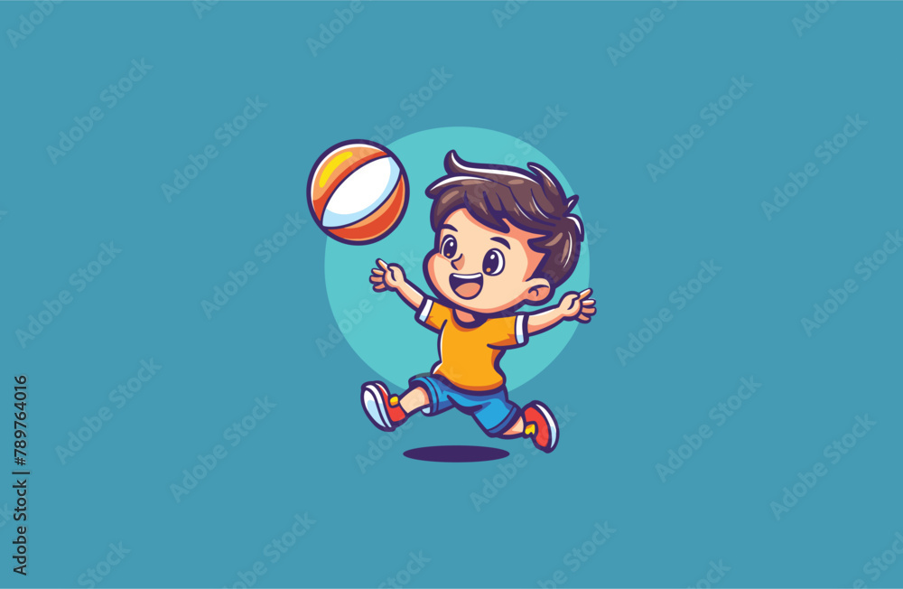 Cute boy playing ball Mascot Logo Style Cute boy playing ball Mascot Logo Style