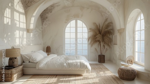 Mediterranean Minimalism: Stylish Bedroom Retreat for Relaxation and Rejuvenation © hisilly