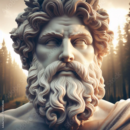 Illustration of a Renaissance statue of Zeus, king of the gods. god of sky and thunder. Zeus the king of the Greek gods ready to hurl lightning bolts down upon the earth and mankind. photo