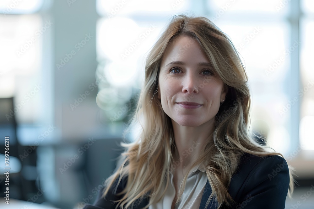 a female chief technology officer. office background. ample copy space. generative AI a female chief technology officer. office background. ample copy space. generative AI