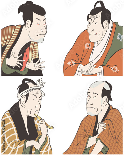 浮世絵　東洲斎写楽のアイコン風イメージイラスト