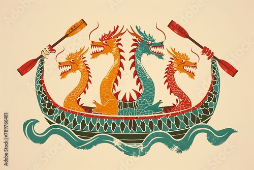 Dragon boat graphic design. Dragon graphic design with three paddles .