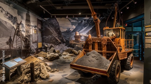 A museum exhibit dedicated to mining with displays of old tools equipment and photographs from miners of the past. The exhibit serves as a tribute to the hard work and sacrifices of .