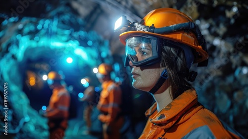 Miners Studying Rock Mechanics for Safe Underground Excavation Simulation