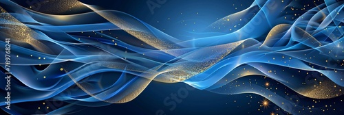 Blue Abstract Background with Luxury Golden Elements Vector Illustration