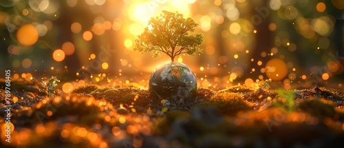 Globe with tree in sun-flecked scene