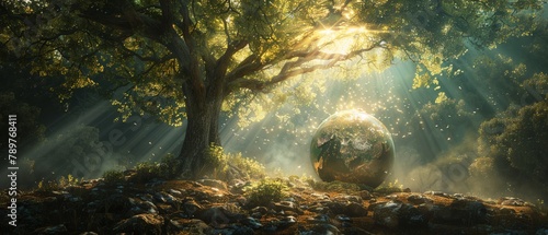 Globe with lush tree, light's caress