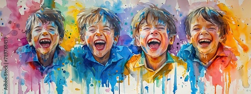 Watercolor happy laughing child  a portrait of youthful joy and innocence  captured in vibrant hues and delicate brushstrokes  evoking warmth and nostalgia.