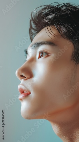Young Asian man cheek face skincare treatment beauty flawless dermatology