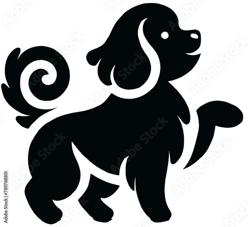 Charming black silhouette of a curly-haired dog with a whimsical design and friendly demeanor