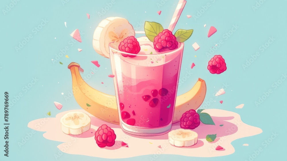 2d illustration of raspberry banana smoothies