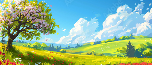 Spring landscape with blue sky 