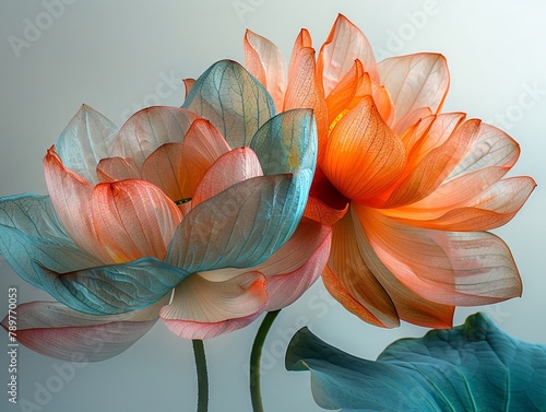 thin lotus leaf , in the style of patternbased painting, orange and green, whimsical interpretation