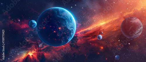 Space background with colorful planet
