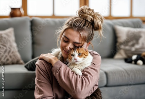 Cat-loving Woman at Home