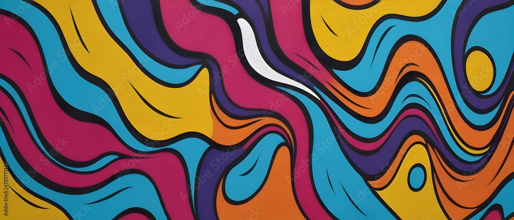 Obraz premium Graffiti wall abstract colorful background. Artist pop art panorama background backdrop