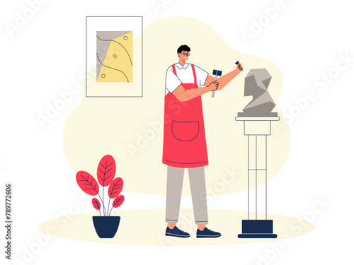Artists sculpt statues. Craft vector illustration