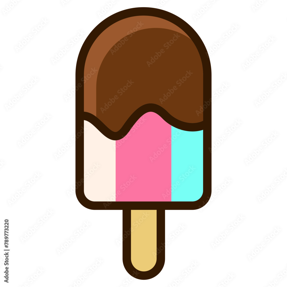 Single ice cream stick icon with colorful design. Ice cream stick cartoon illustration