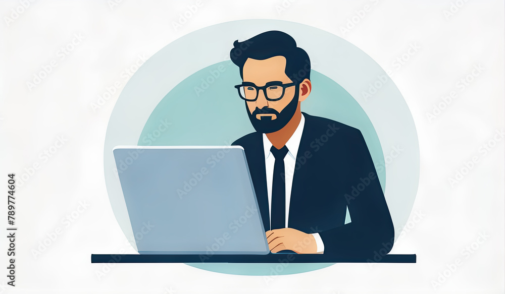 a illustration businessman with laptop, person with laptop, person working on laptop, person working on computer, ai, vector design person with laptop background circle a illustration businessman with laptop, person with laptop, person working on laptop, person working on computer, ai, vector design person with laptop background circle