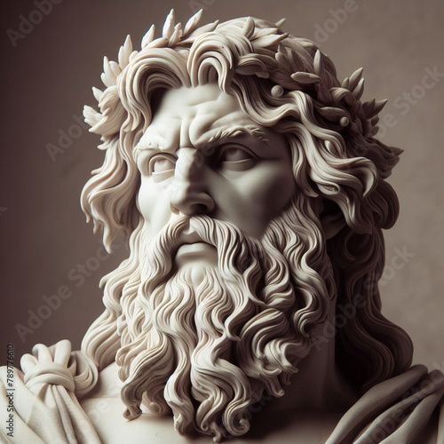 3D illustration of a Renaissance marble statue of Zeus, king of the gods, who was also the god of the sky and thunder, one of the Twelve Olympus in ancient Greek mythology. Statue of greek god.