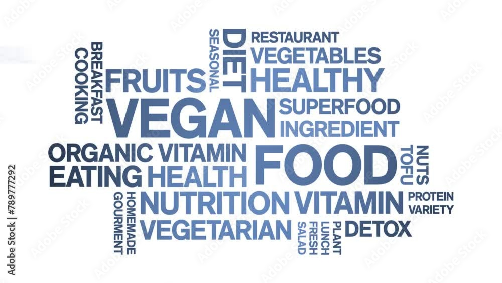 Vegan Food animated word cloud;text design animation tag kinetic typography seamless loop. Vegan Food animated word cloud;text design animation tag kinetic typography seamless loop.