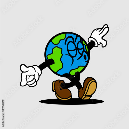 Earth mascot walking and whistling vector images