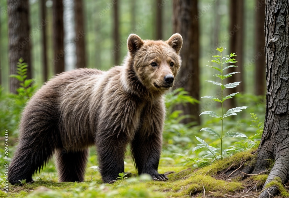 Brown Bear Cub Snacking on Blueberries in Finnish Forest Brown Bear Cub Snacking on Blueberries in Finnish Forest