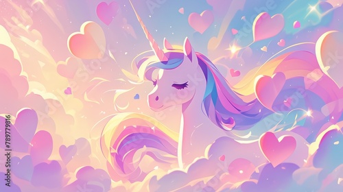 Immerse yourself in a dreamy pastel hearts background adorned with a rainbow unicorn wallpaper perfect for Valentine s Day Let the enchanting magic of this fantasy girly gradient captivate y